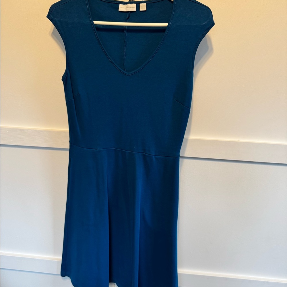 Teal A-Line Dress with Cap Sleeves